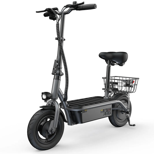 10" Tires Electric Scooter,500W Foldable Electric Scooter for Adult with Seat and Basket, up To18 Miles Range, Top Speed 19 MPH