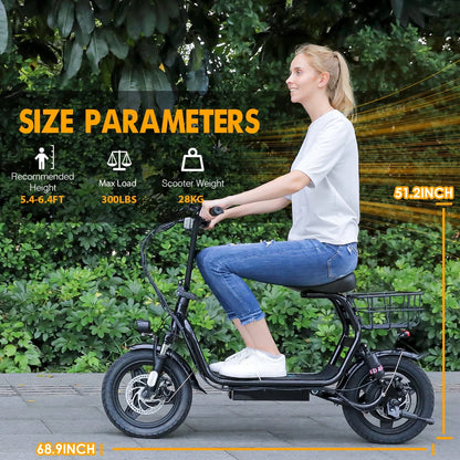 Electric Scooter for Adults with Seat,Peak 1200W Motor,Commuter Foldable Electric Scooter with Basket, Dual Shock Absorbers&14" Wheels,Up to 30 Miles 20Mph,Gray
