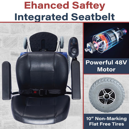 Zipr PC Power Electric Wheelchair - Full Size Long Range Motorized Wheelchair - Electric Wheelchairs for Adults, Seniors, Elderly, Travel - Blue