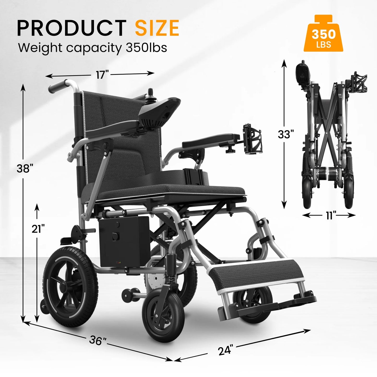 37 Lbs Electric Wheelchair 25+ Miles Long Travel Range, Foldable & Lightweight Motorized Wheelchair with Safety Features Hold up 350Lbs 8-Year Warranty, Ideal for Seniors & Travel