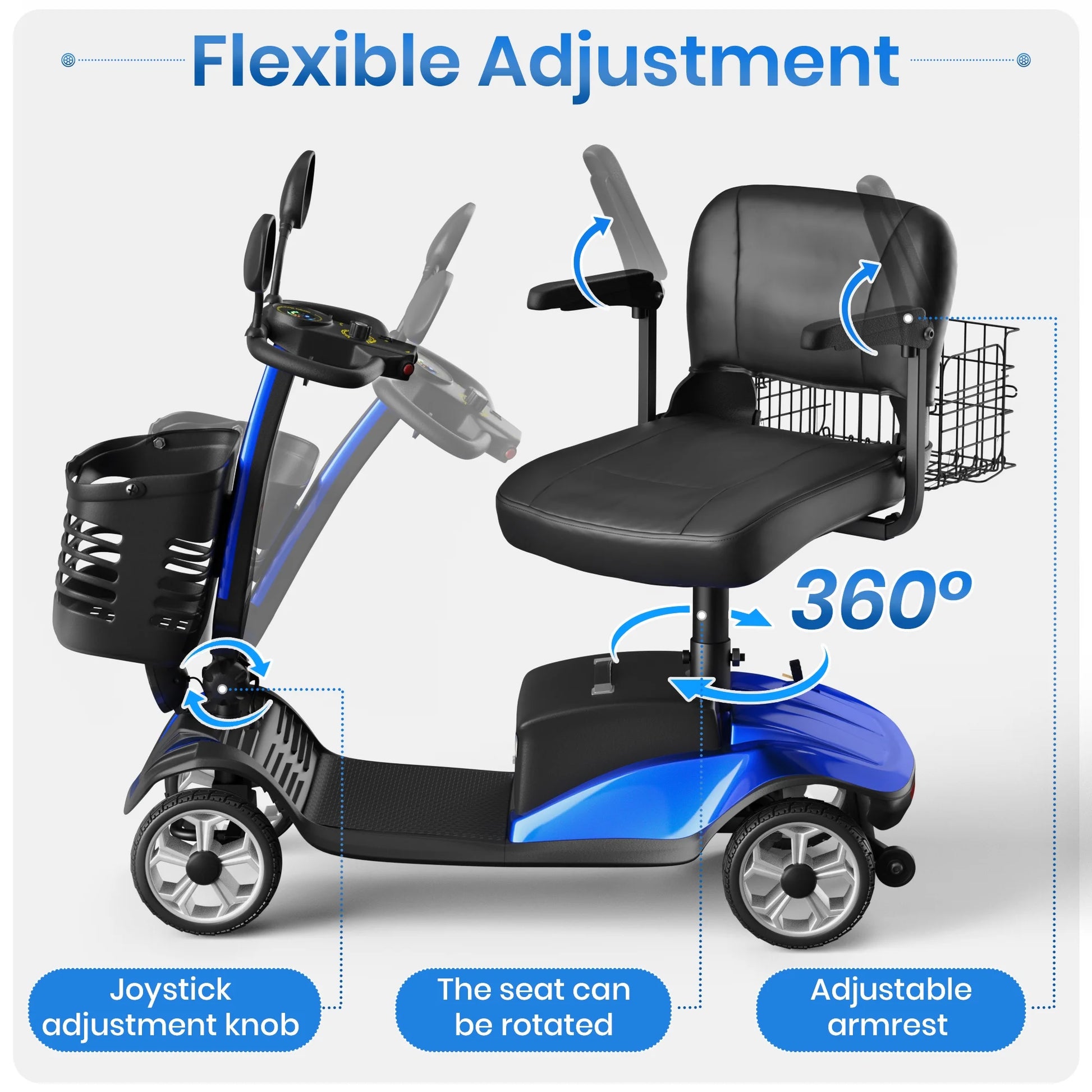 Upgrade 4 Wheel Mobility Scooter for Seniors, Foldable Powered Mobile Wheelchair for Adult 330Lbs, Blue