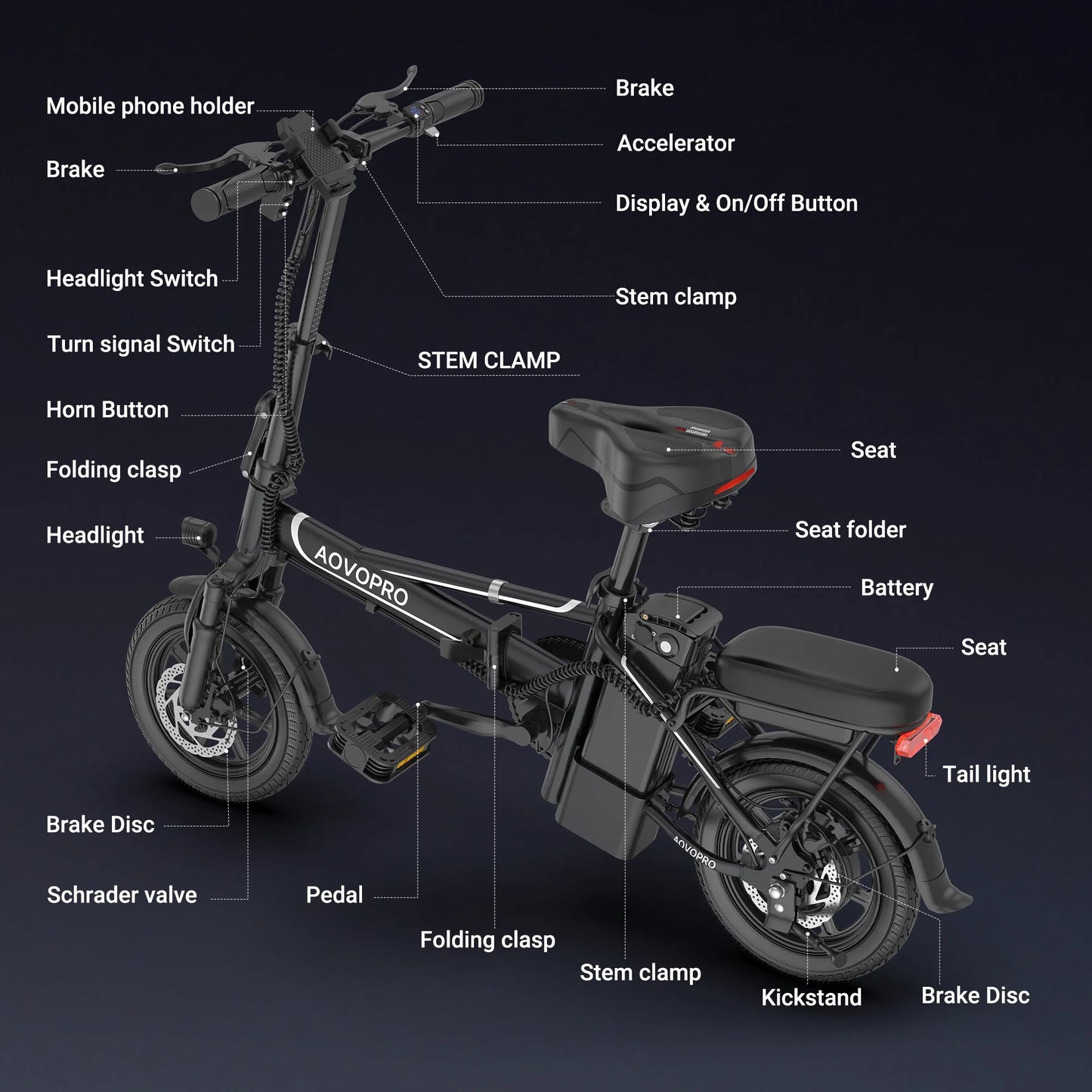 EB60 Black Electric Bike 500W 48V, 14' Mini Ebike for City Commuter, Folding Electric Bicycle for Adult with Two Seats UL2849