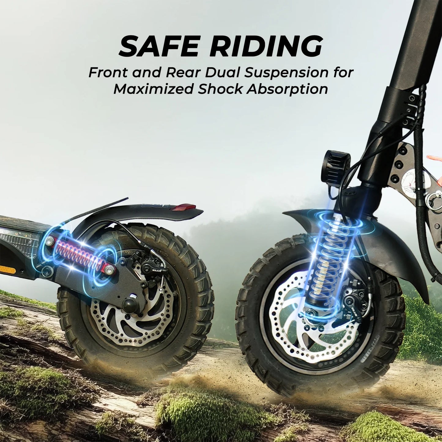 800W Electric Scooter, up to 25 Mph,25Miles Range, Dual Brake, Folding Scooter for Adults, off Road Electric Scooter