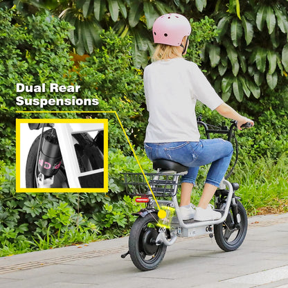 Electric Scooter with Seat, 500W 500Wh Battery 25 Miles Range 20Mph Top Speed, Foldable Electric Scooter for Adults with Basket, White