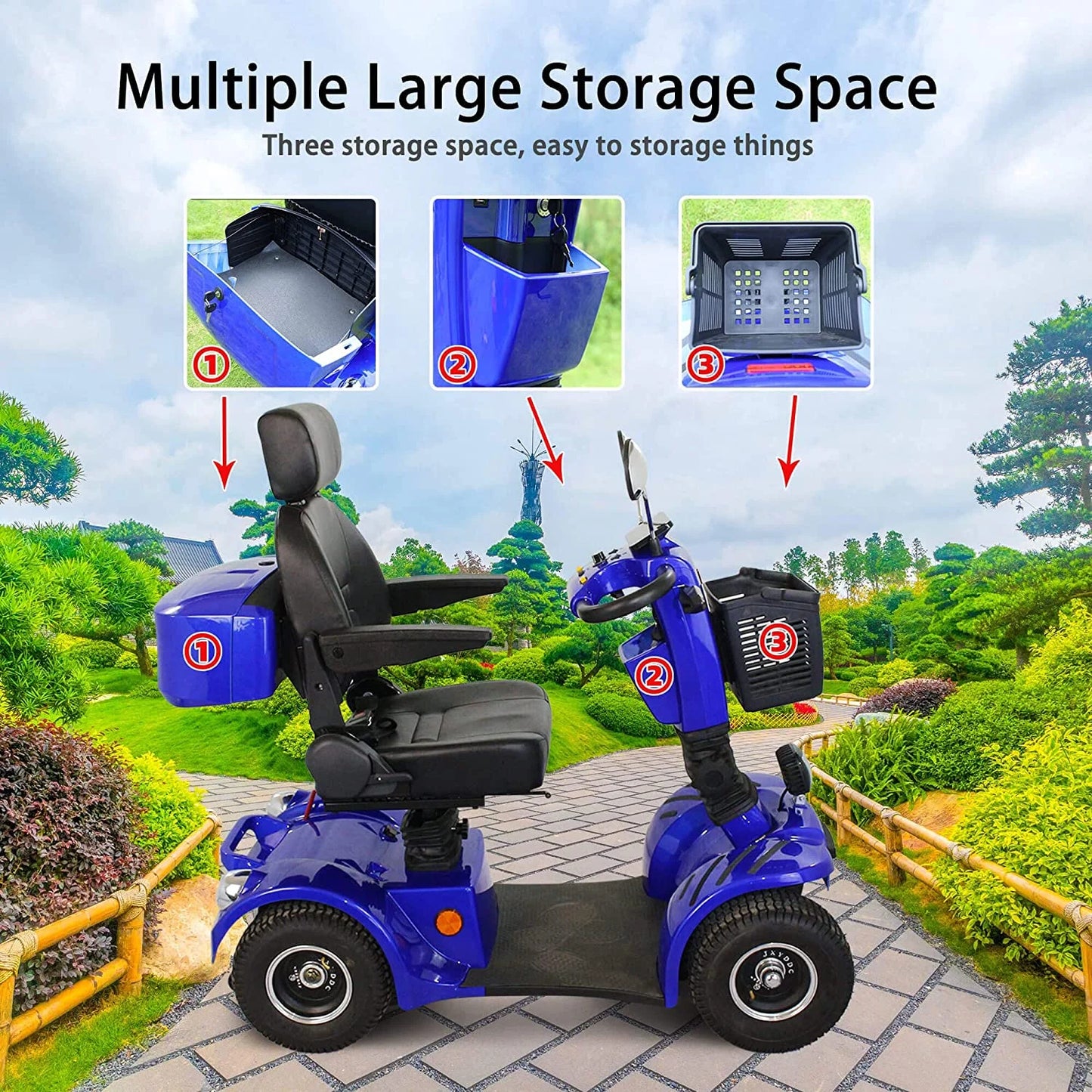 Featherlite 4-Wheel Mobility Scooter with Charger, Blue, 350 Lb Limit