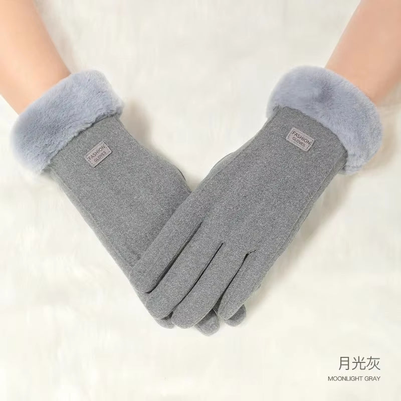 Women Winter Thick Plush Gloves Fashion Warm Suede Outdoor Guantes Lady Touchscreen Driving Gloves Sports Motos Cycling Mittens