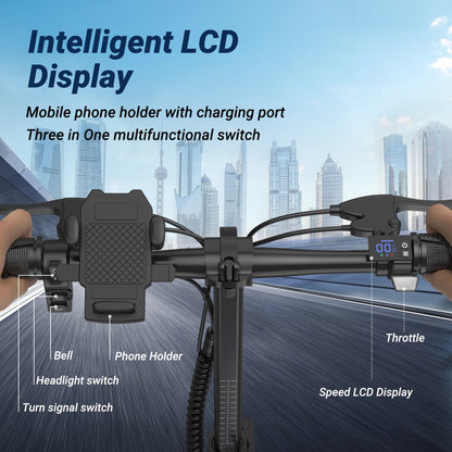 EB60 Black Electric Bike 500W 48V, 14' Mini Ebike for City Commuter, Folding Electric Bicycle for Adult with Two Seats UL2849