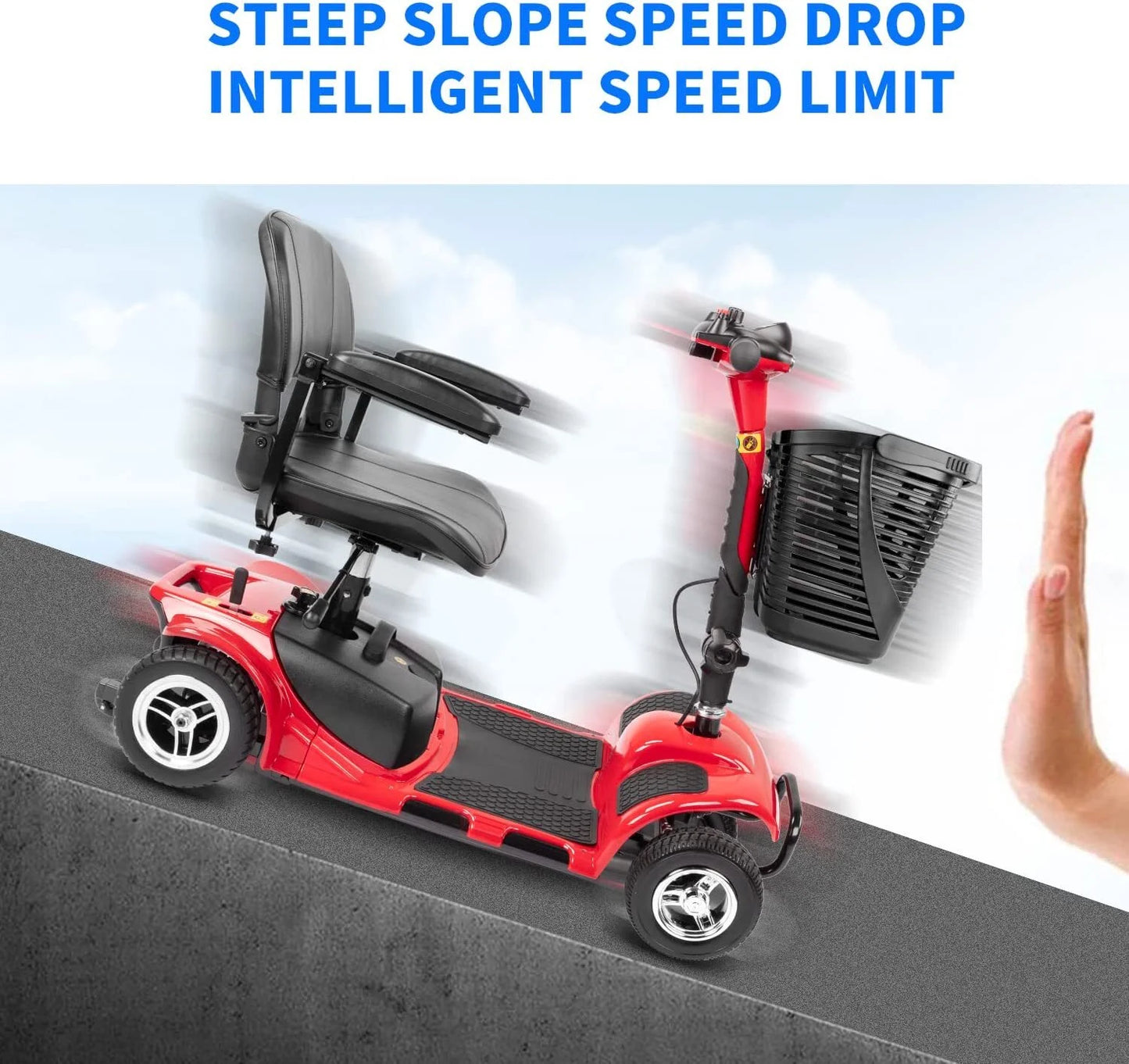 Upgrade 4 Wheels Mobility Scooter for Seniors, Foldable Electric Powered Mobility Wheelchair for Adult, 350Lbs, Red