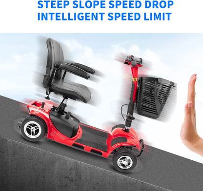 Upgrade 4 Wheels Mobility Scooter for Seniors, Foldable Electric Powered Mobility Wheelchair for Adult, 350Lbs, Red