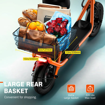 Electric Scooter with Seat, Pneumatic Tires, Peak 600W Motor, Top Speed 19Mph, 20 Miles Long Range, Folding E-Scooter for Commuting with Dual Braking System, Orange