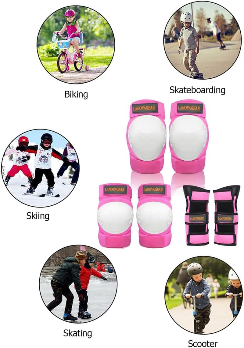 LANOVAGEAR Kids Adult Knee Elbow Pads and Wrist Guards Adjustable Safety Protective Gear Set for Cycling Skateboard Inline Skating