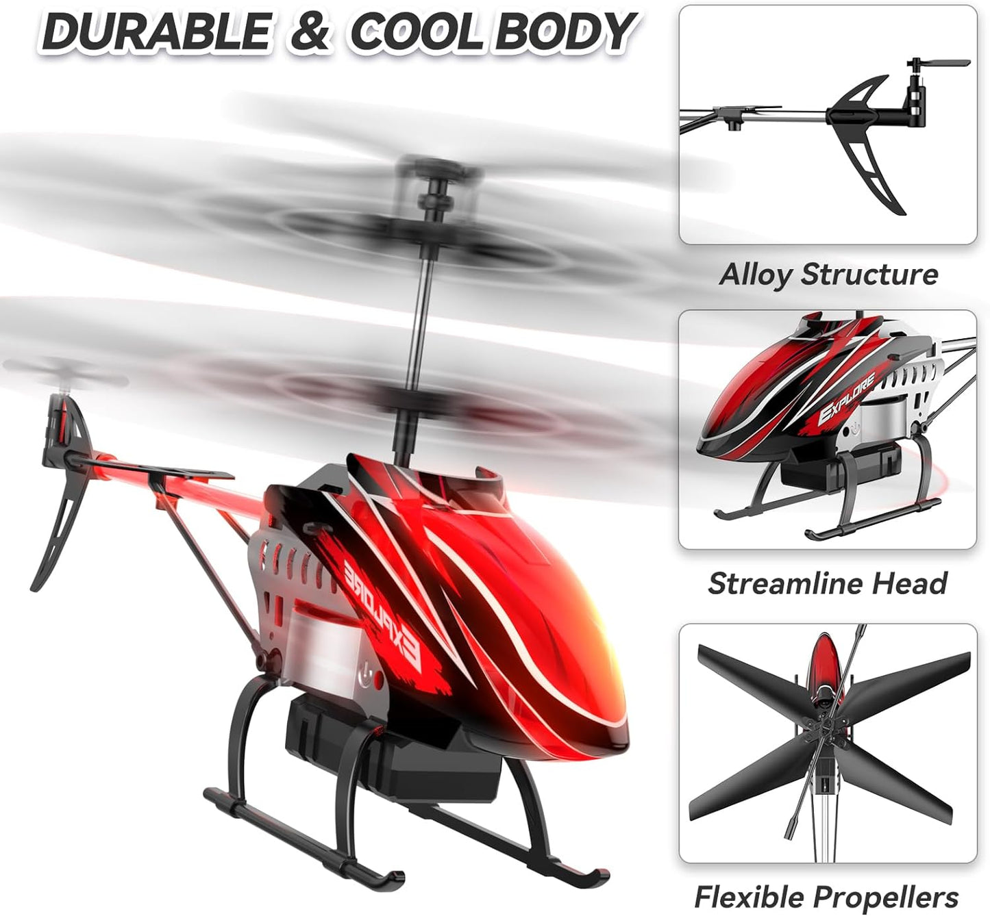 RC Helicopter, Remote Control Helicopter for Kids with 30Mins Flight(2 Batteries), 7+1 LED Light Modes, Altitude Hold, RC Toys for Boys Girls