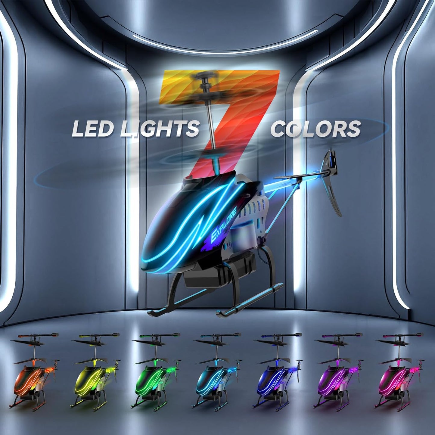 RC Helicopter, Remote Control Helicopter for Kids with 30Mins Flight(2 Batteries), 7+1 LED Light Modes, Altitude Hold, RC Toys for Boys Girls