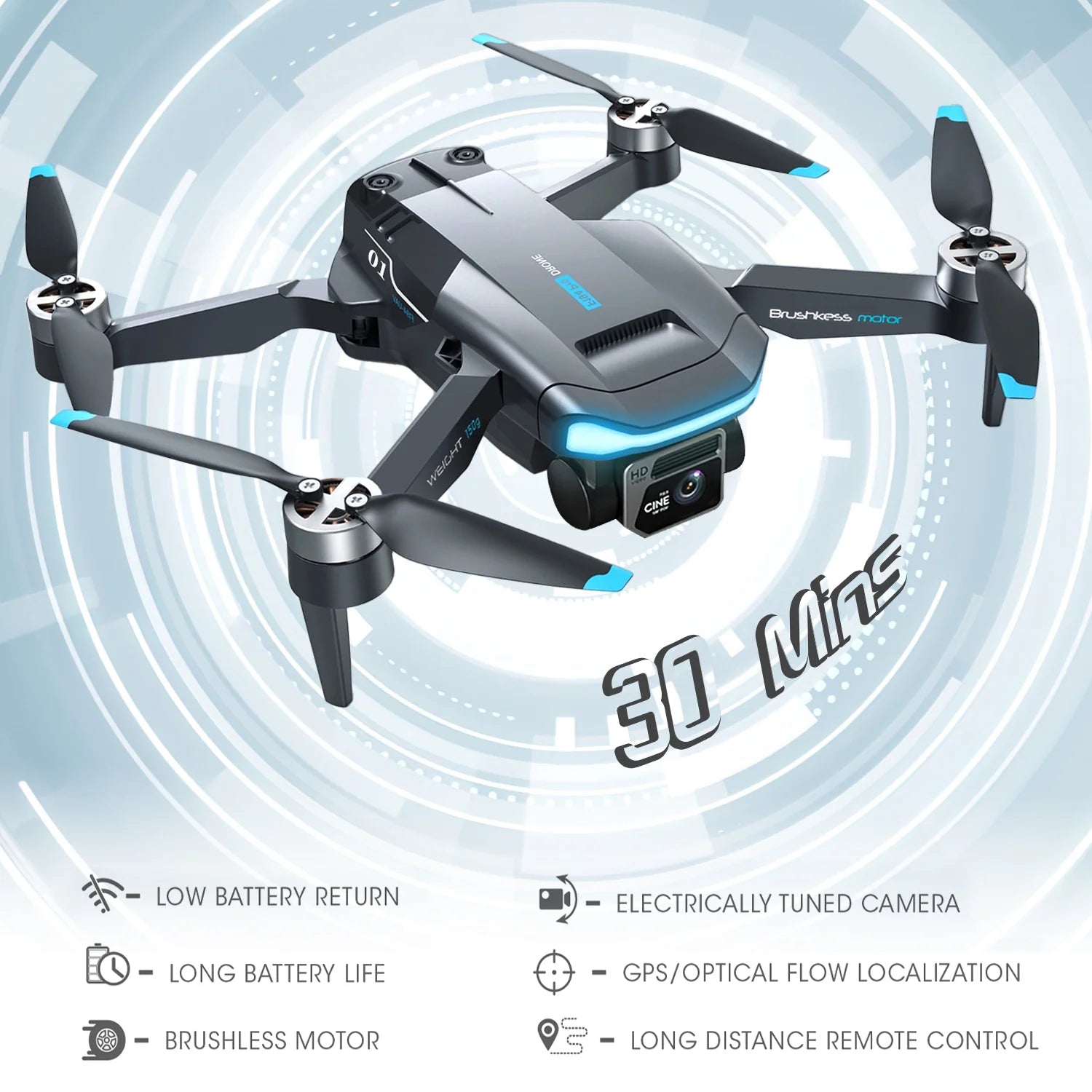GPS Drones with Camera for Adults, F194 1080HD Foldable Lightweigh Drones Quadcopter for Beginner and Adults, Follow Me, 2 Battery.