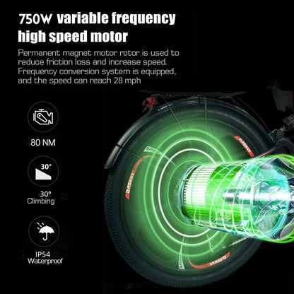 750 W Folding Ebike Lghtweight Electric Bike for Adults, 48V 17AH Foldable Ebike Commuter Electric Bikes with Shimano 27 Speed, Shimano Hydraulic Brakes, UL2849