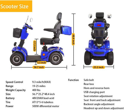 Featherlite 4-Wheel Mobility Scooter with Charger, Blue, 350 Lb Limit