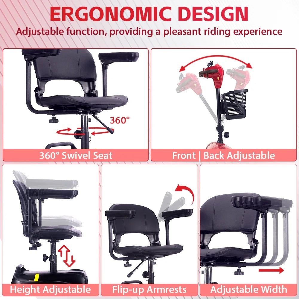 Mobility Scooter,Folding 4 Wheels Mobility Scooters for Seniors,Replacement Electric Wheelchair,42X37X19In,110Lbs,Red