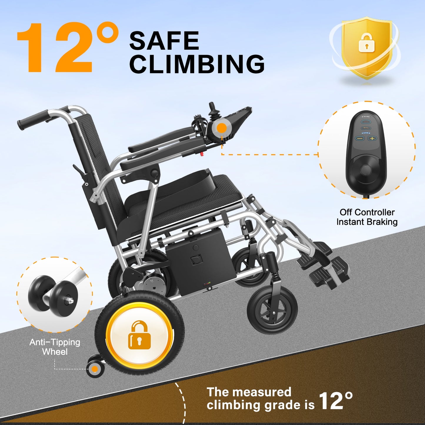 37 Lbs Electric Wheelchair 25+ Miles Long Travel Range, Foldable & Lightweight Motorized Wheelchair with Safety Features Hold up 350Lbs 8-Year Warranty, Ideal for Seniors & Travel