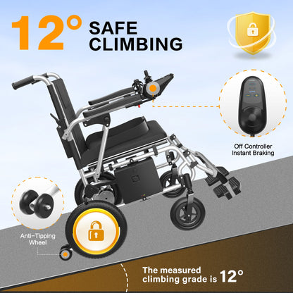 37 Lbs Electric Wheelchair 25+ Miles Long Travel Range, Foldable & Lightweight Motorized Wheelchair with Safety Features Hold up 350Lbs 8-Year Warranty, Ideal for Seniors & Travel