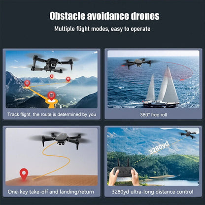 4K HD Dual Camera RC Drone with Wifi FPV Foldable Quadcopter +4 Battery Black