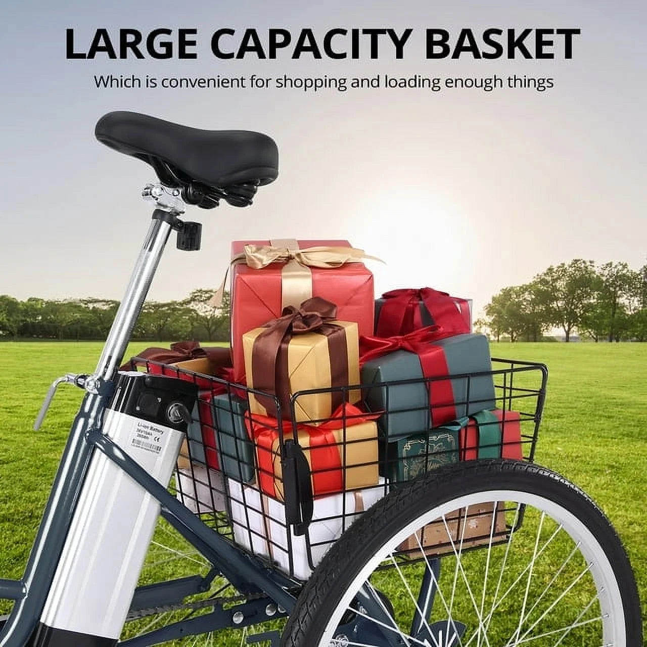 Folding Electric Trike for Adults - Powerful 250W Motor, 7 Speeds, 24/26 Inch 3 Wheel Motorized Bicycle, Removable 36V 10Ah Battery, Large Basket, 330 Lb Loading Capacity