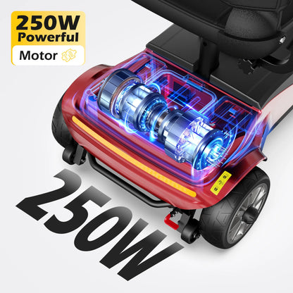 Upgrade 4 Wheels Mobility Scooter with Removable Battery, Compact Heavy Duty Mobile for Travel, Foldable Powered Wheelchair for Adult, 330Lbs, Red