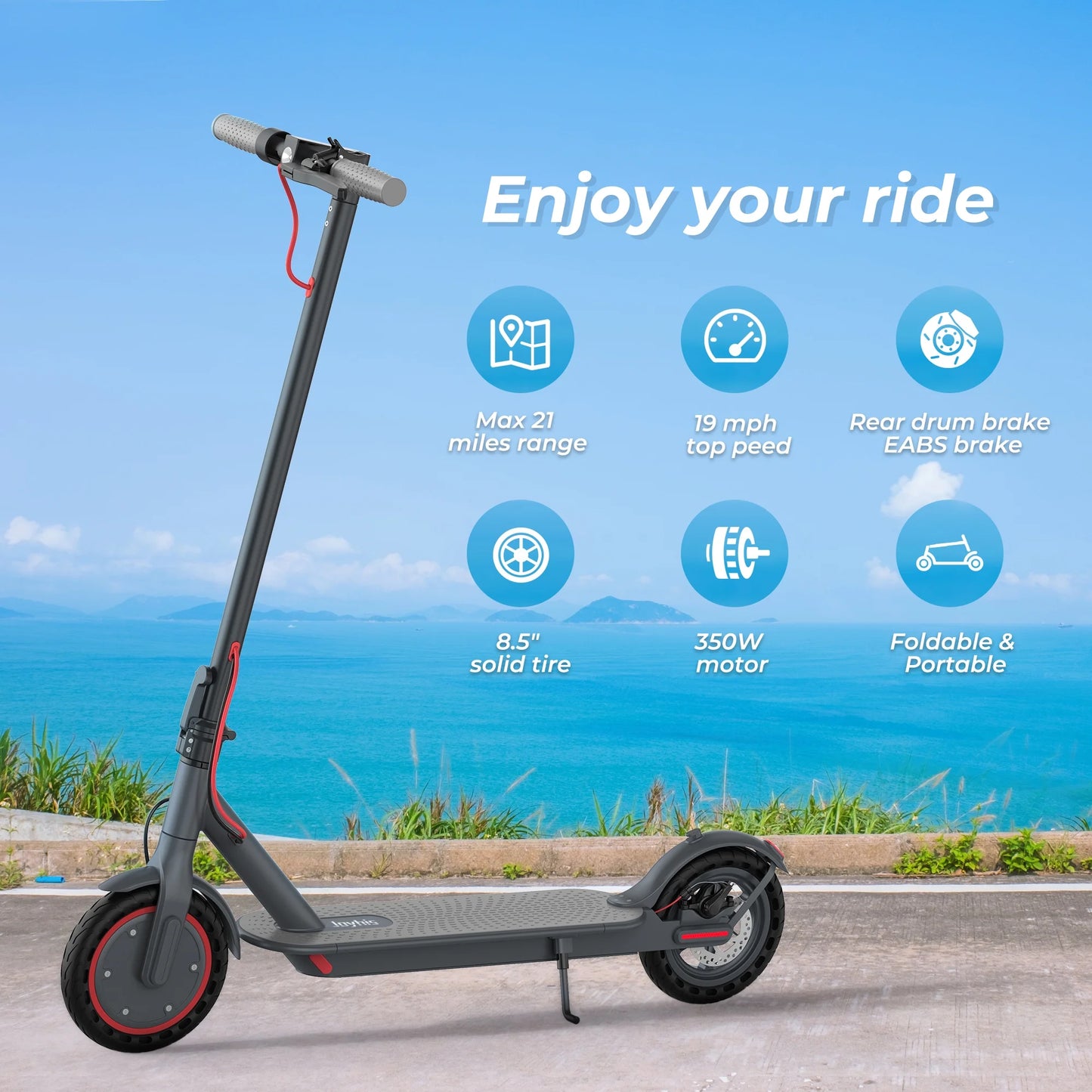 J078 Electric Scooter for Men and Women 8.5" Solid Tire 19Mph Power by 350W Motor Max 21 Mile Range Folding Commuting E Scooter