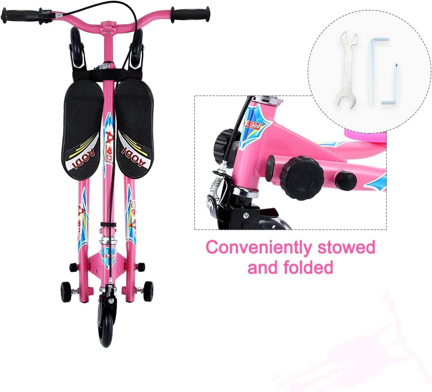 Swing Scooter for Kids, 3 Wheels Foldable Wiggle Kick Scooter Push Drifting with 4 Adjustable Handlebar & 2 Rear LED Wheel for Boys and Girls Ages 3-8