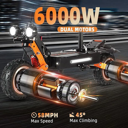 ZO01 plus Electric Scooter Adults 60V 6000W Dual Motor,Up to 58MPH 60 Miles Range E-Scooter with Seat for Adults