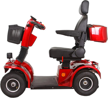 Secure 4-Wheel Adjustable Mobility Scooter with Charger, Red, 350 Lb Limit