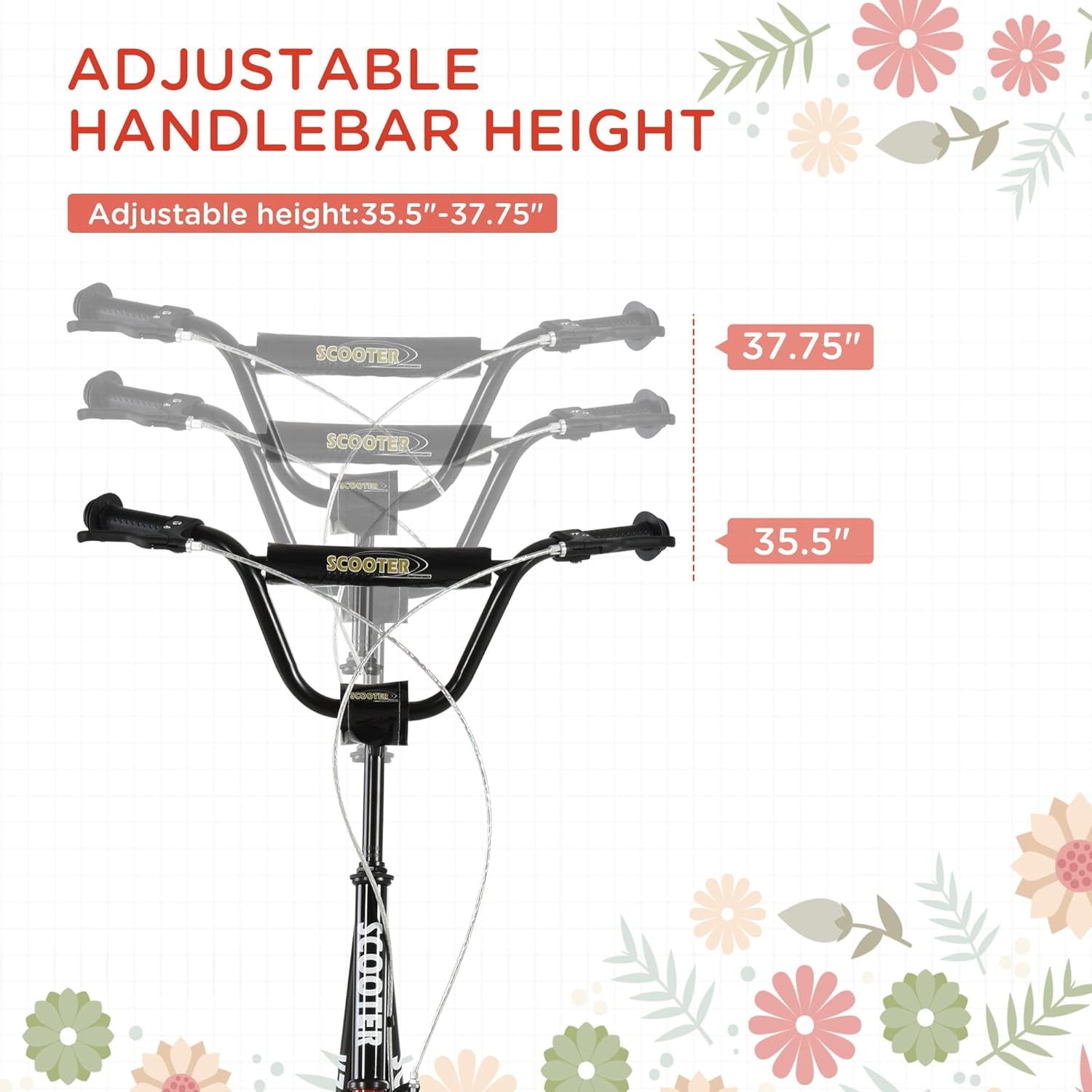 Aosom Youth Scooter Kick Scooter for Kids 5+, Max Load 220 LBS., with Adjustable Handlebar, 16" Inflatable Wheels, Dual Brakes