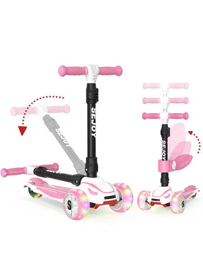 SEJOY Kick Scooter for Kids with 3 Light up Wheels and Adjustable Height,Children'S Foot Scooters,Baby Toys Gift