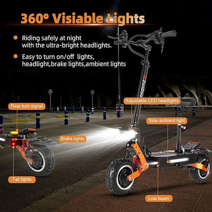 ZO01 plus Electric Scooter Adults 60V 6000W Dual Motor,Up to 58MPH 60 Miles Range E-Scooter with Seat for Adults