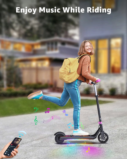 Electric Scooter for Kids, 150W Motor 10Mph Speed Electric Scooter with Adjustable Handlebar and LED Lights