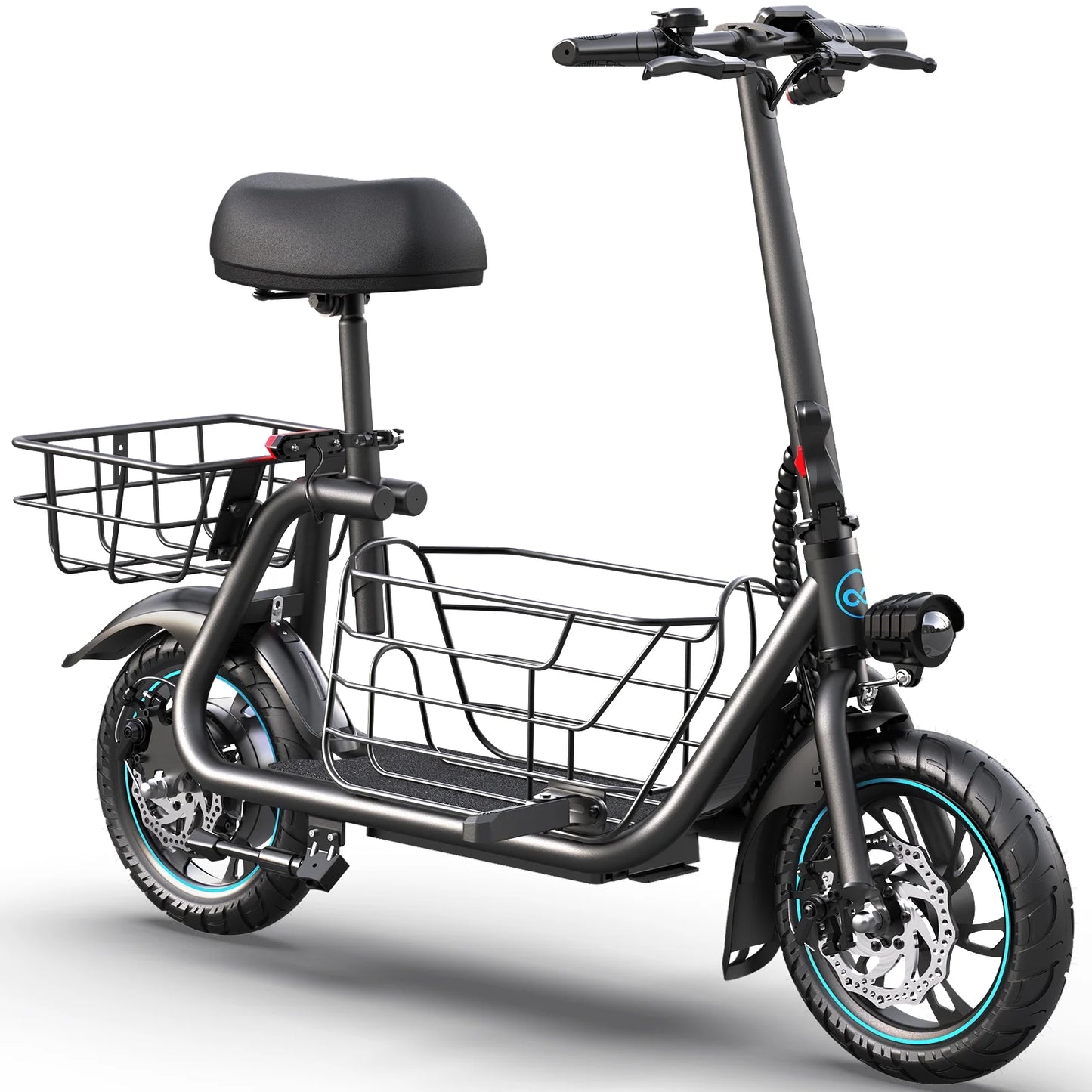 Athletgo C1S 550W 18.6MPH Speed Upto 25 Miles Electric Scooter with Seat and Baskets, Black/Red