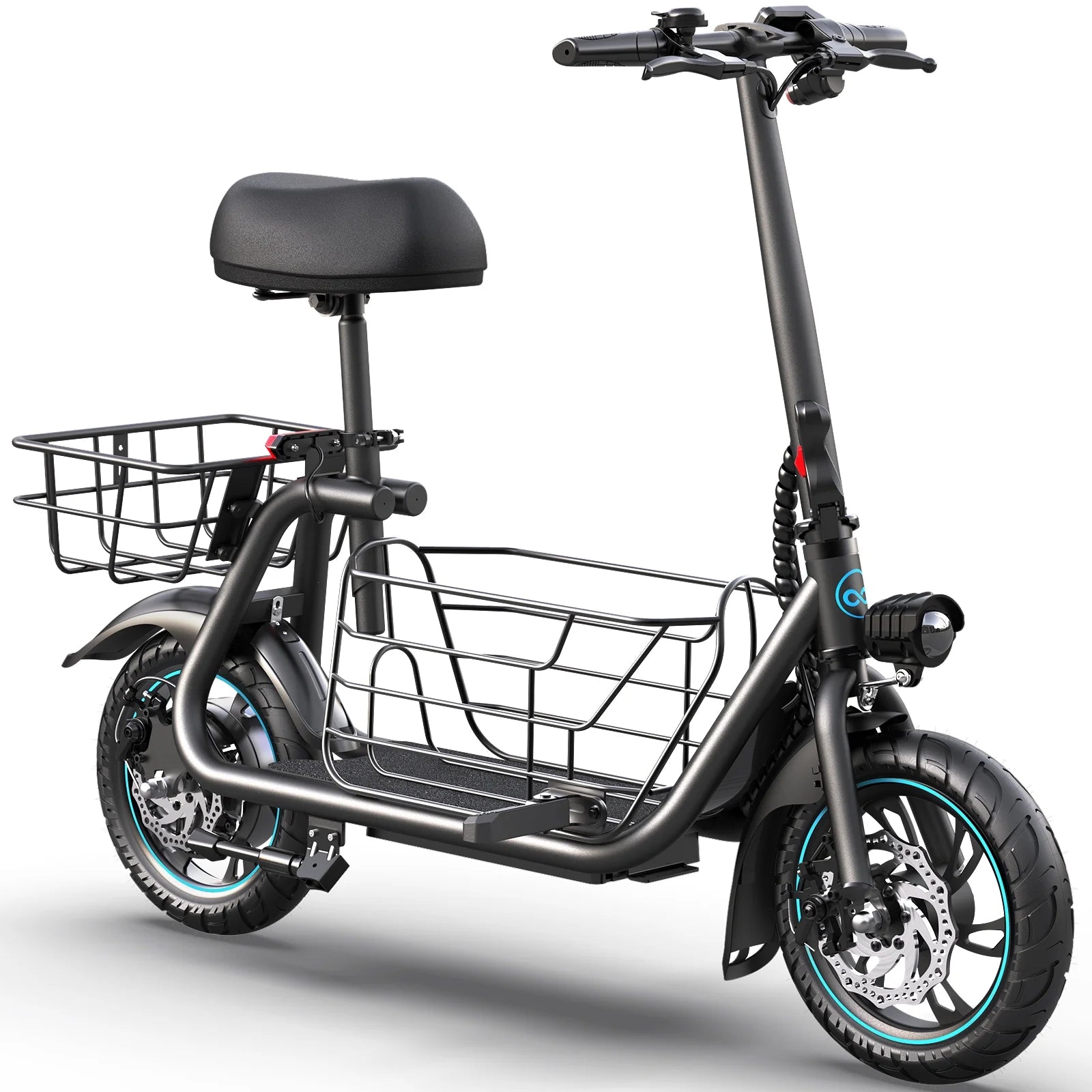 Athletgo C1S 550W 18.6MPH Speed Upto 25 Miles Electric Scooter with Seat and Baskets, Black/Red
