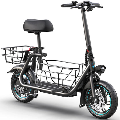 Athletgo C1S 550W 18.6MPH Speed Upto 25 Miles Electric Scooter with Seat and Baskets, Black/Red