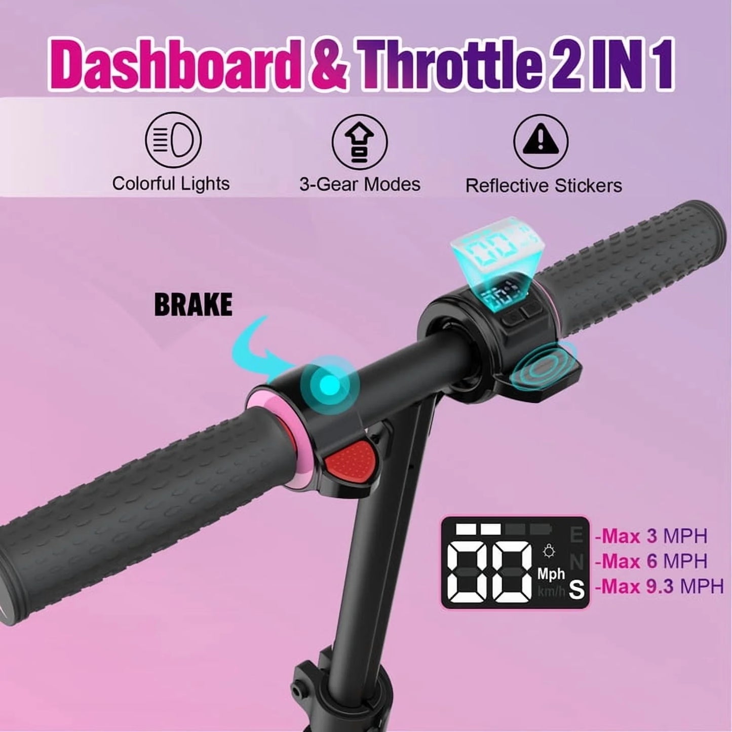 Kids Electric Scooter, 150W Motor, Max Speed 9.3 MPH, 5 Miles Range, Colorful LED Lights, Foldable, Pink