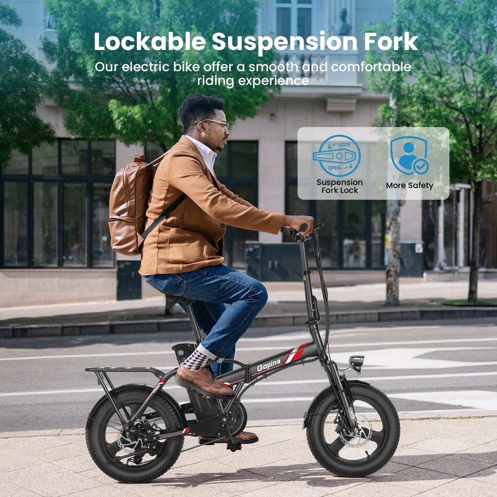 Electric Bike 16" X 3.0 Fat Tire Electric Bike 48V 350W Adult Folding Electric Bike 19.8MPH Urban Commuter Electric Bike with Smart LCD Display