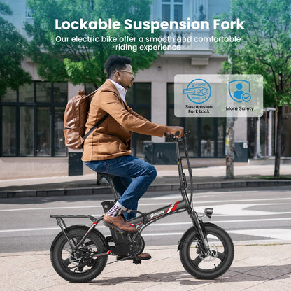 Electric Bike 16" X 3.0 Fat Tire Electric Bike 48V 350W Adult Folding Electric Bike 19.8MPH Urban Commuter Electric Bike with Smart LCD Display