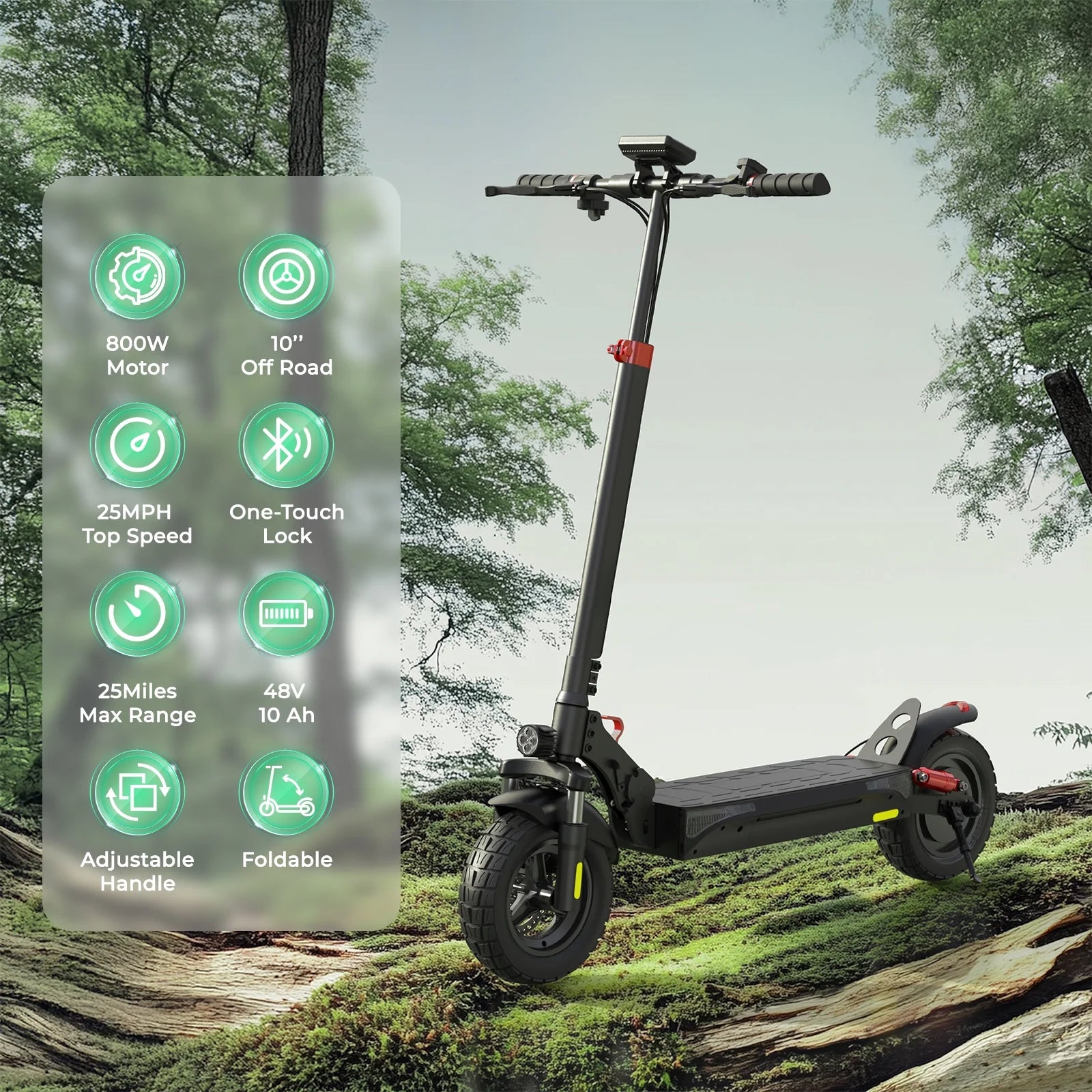 800W Electric Scooter, up to 25 Mph,25Miles Range, Dual Brake, Folding Scooter for Adults, off Road Electric Scooter