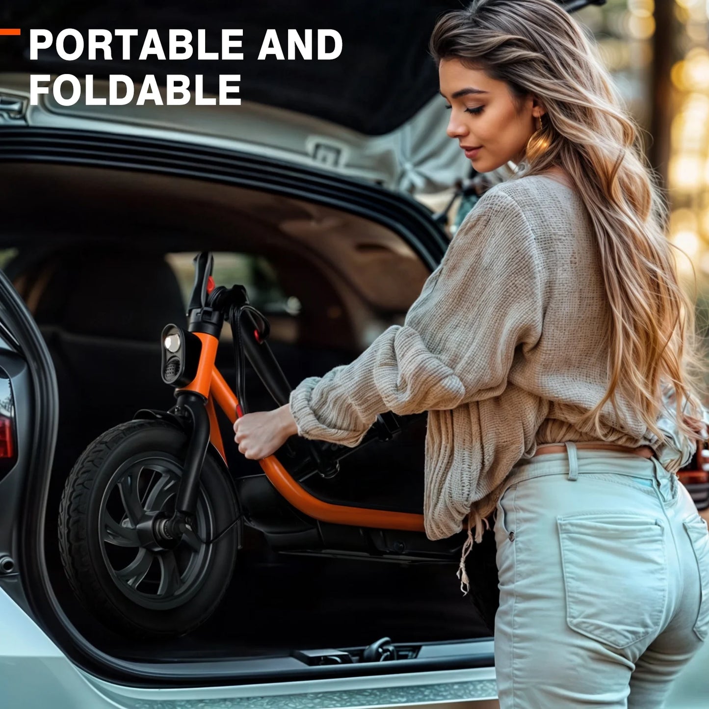 Electric Scooter with Seat, Pneumatic Tires, Peak 600W Motor, Top Speed 19Mph, 20 Miles Long Range, Folding E-Scooter for Commuting with Dual Braking System, Orange