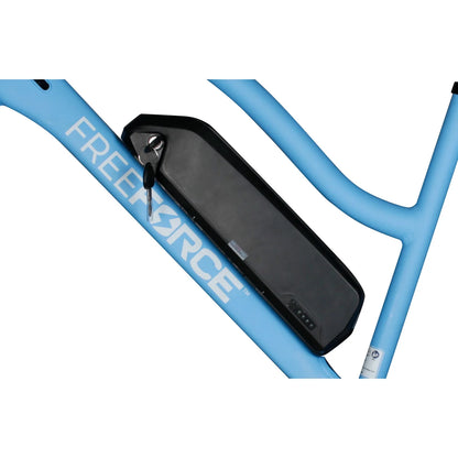 Avalon 16-In Electric Beach Cruiser Bike | Hybrid E-Bike for Adults, Thumb Throttle and Pedal Assist | with Speed Sensor, Storage Rack, Bell, Water Bottle Bracket | Light Blue