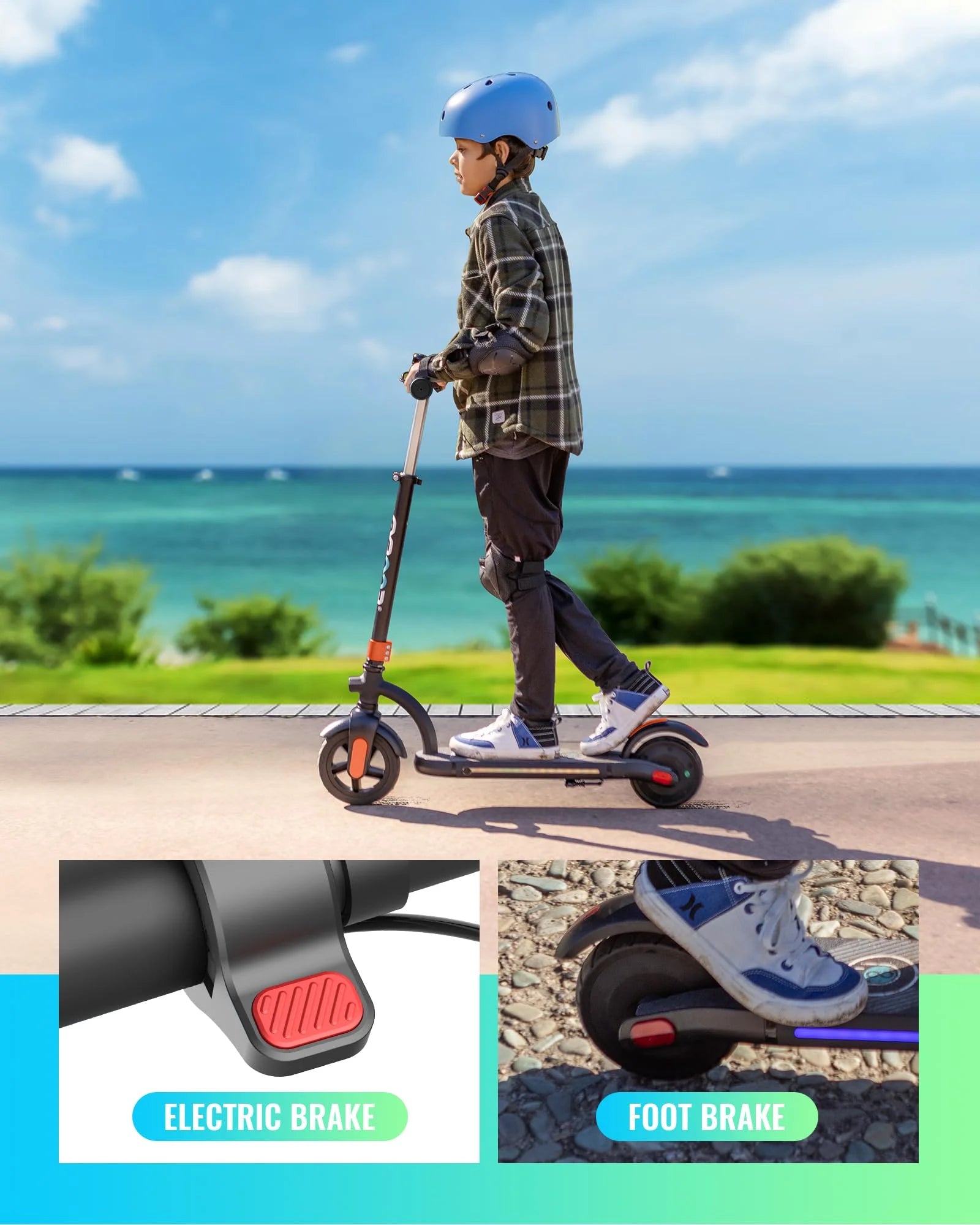 Electric Scooter for Kids, 180W Motor 10Mph Speed Electric Scooter with Adjustable Handlebar and LED Lights - Orange