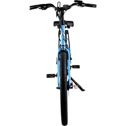 Avalon 16-In Electric Beach Cruiser Bike | Hybrid E-Bike for Adults, Thumb Throttle and Pedal Assist | with Speed Sensor, Storage Rack, Bell, Water Bottle Bracket | Light Blue