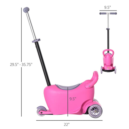 3-In-1 Ride on Push Car, Kids Scooter, Sliding Walker, Push Rider, with Adjustable Handlebar, 3 Balanced Wheels, Removable Storage Seat, for Boys and Girls Aged 2-6 Years Olds, Pink