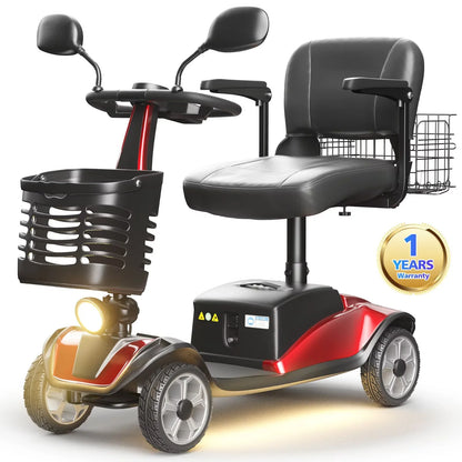 Upgrade 4 Wheel Mobility Scooter for Seniors, Foldable Powered Mobile Wheelchair for Adult 330Lbs, Red