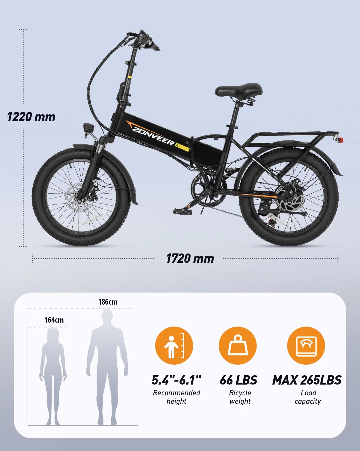 Folding Electric Bike for Adults - 7-Speed Mountain Ebike with Peak 1200W 28MPH Brushless Motor, 48V10.4Ah Removable Battery, 20X3.0 Fat Tire UL2849