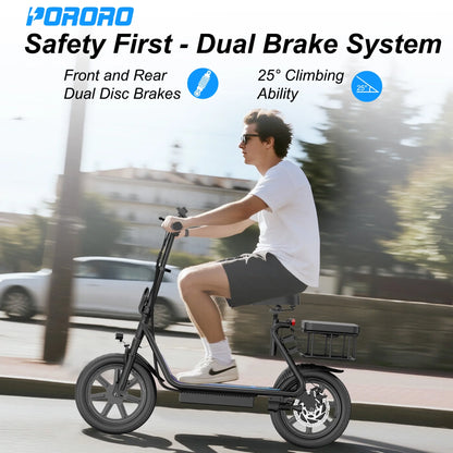 SLW50P Electric Scooter with Seat for Adults, Max 55 Miles Range with 14" Tires, 500W, 22MPH, Black