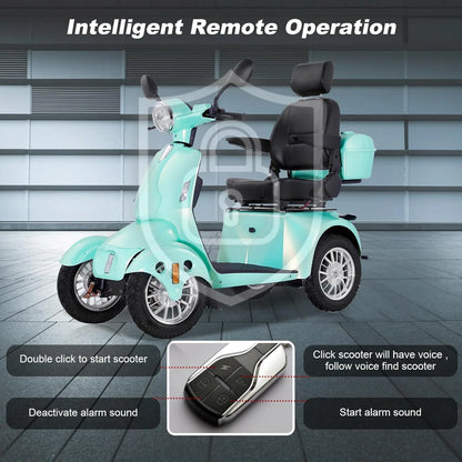 Mobility Scooter with Adjustable Seat & Storage Box, 4-Wheel, 800W Green